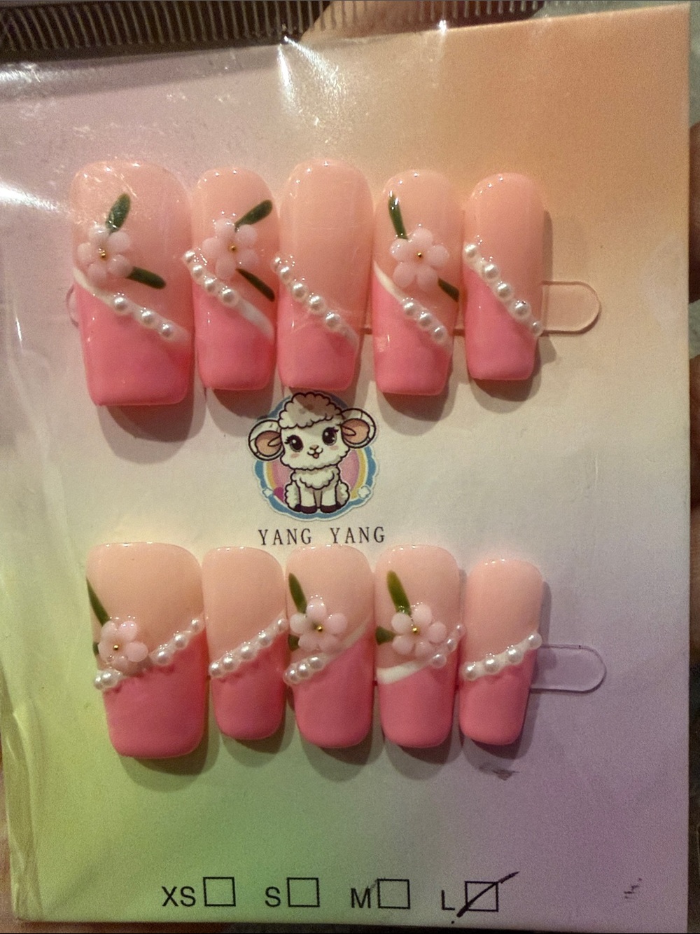 Pink 3D Floral Pearl handmade acrylic Press-On Nail Set